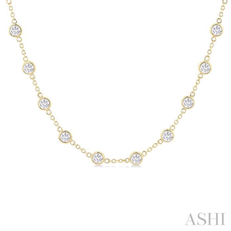 5 Ctw Bezel Set Round Cut Diamond Station Necklace in 14K Yellow Gold