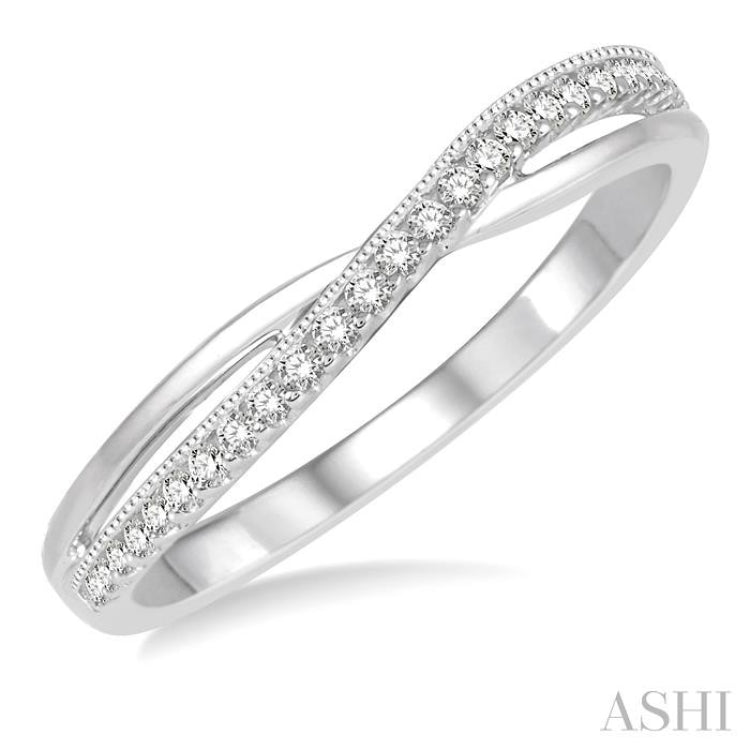 1/8 Ctw Criss Cross Shank Round Cut Diamond Wedding Band in 14K White Gold