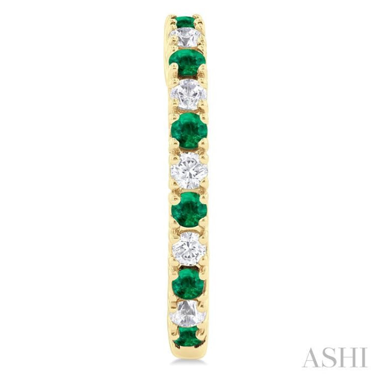 1.80 MM Round Shape Emerald and 1/4 Ctw Round Cut Diamond Precious Hoop Earring in 10K Yellow Gold