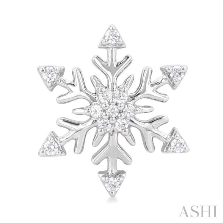 1/10 Ctw Petite Snowflake Round Cut Diamond Halo Fashion Stud Earring in 10K White Gold