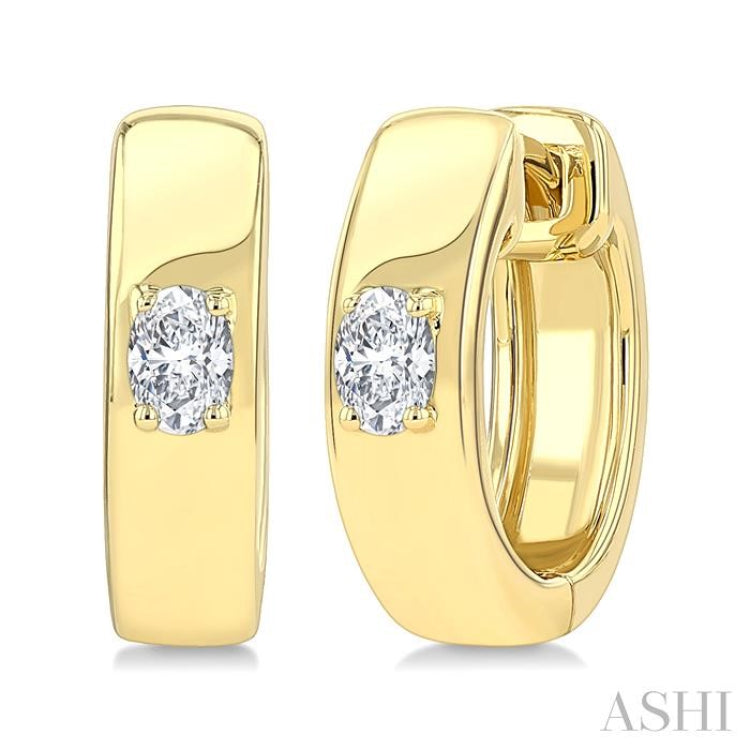 1/6 Ctw Oval Shape Diamond Petite Huggie Earrings in 10K Yellow Gold