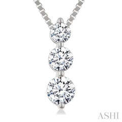 1/3 Ctw Round Cut Diamond Three-Stone Snowman Pendant With Chain in 14K White Gold