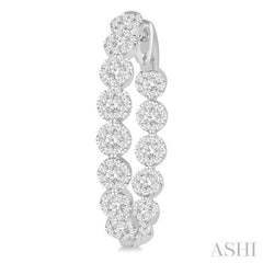 2 Ctw Circular Link Lovebright In-Out Round Cut Diamond Hoop Earring in 14K White Gold