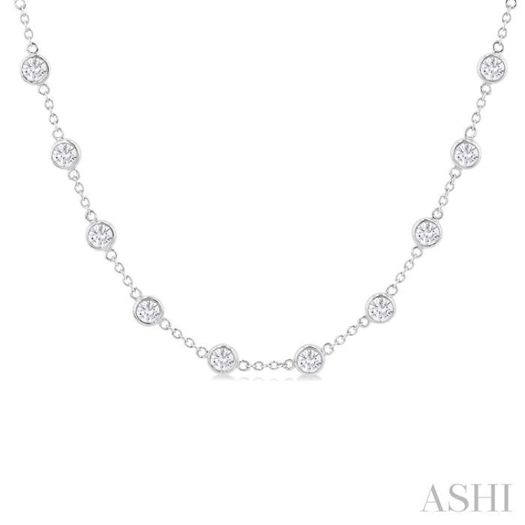 5 Ctw Bezel Set Round Cut Diamond Station Necklace in 14K White Gold