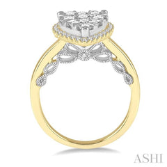 1 Ctw Round Diamond Lovebright Pear Halo Engagement Ring in 14K Yellow and White Gold