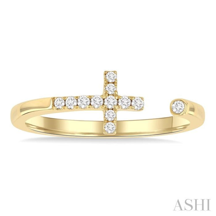 1/10 Ctw Petite Cross Round Cut Diamond Open Fashion Ring in 10K Yellow Gold