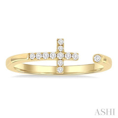 1/10 Ctw Petite Cross Round Cut Diamond Open Fashion Ring in 10K Yellow Gold