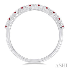 1.35 MM Round Shape Ruby and 1/10 Ctw Petite Round Cut Diamond Precious Stack Band in 10K White Gold