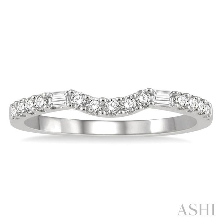 1/4 Ctw Arched Center Baguette and Round Cut Diamond Wedding Band in 14K White Gold