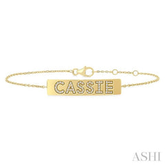 1/5 Ctw 'CASSIE' Nameplate Single Cut Diamond Bracelet in 10K Yellow Gold