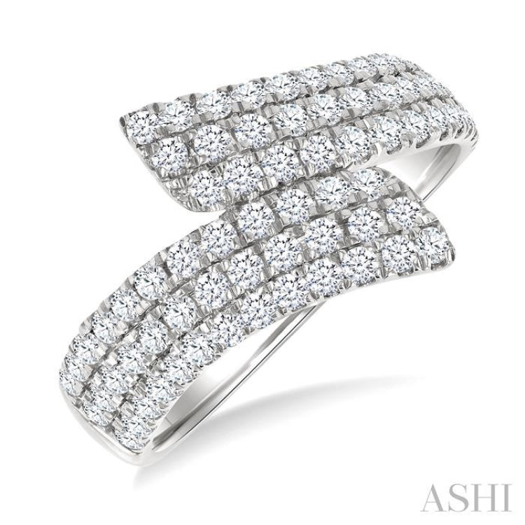 1 Ctw Bypass Triple Row Round Cut Diamond Wide Fashion Band in 14K White Gold