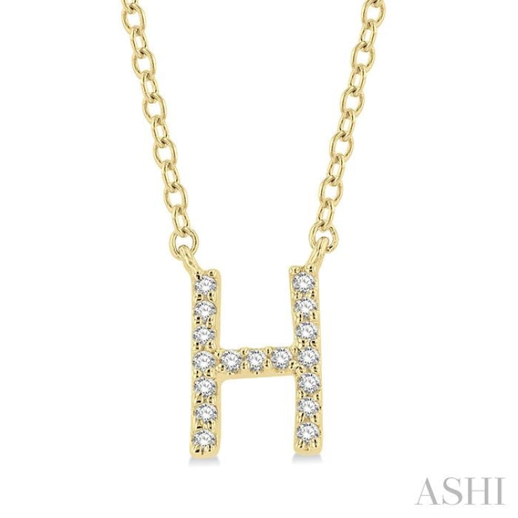 1/20 Ctw Initial 'H' Round Cut Diamond Pendant With Chain in 10K Yellow Gold