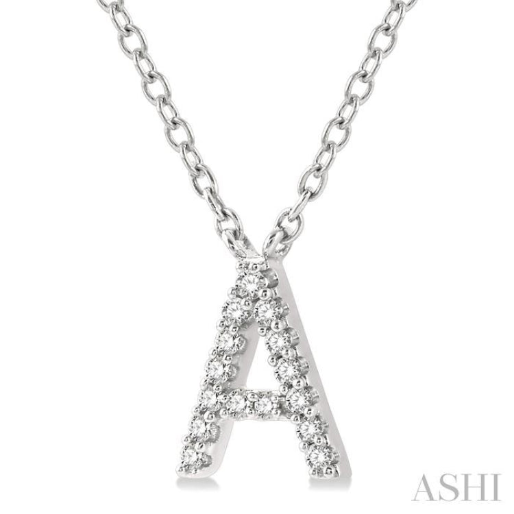 1/20 Ctw Initial 'A' Round Cut Diamond Pendant With Chain in 10K White Gold