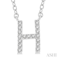 1/20 Ctw Initial 'H' Round Cut Diamond Pendant With Chain in 10K White Gold