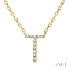 1/20 Ctw Initial 'T' Round Cut Diamond Pendant With Chain in 10K Yellow Gold