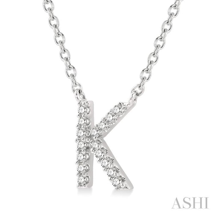 1/20 Ctw Initial 'K' Round Cut Diamond Pendant With Chain in 10K White Gold