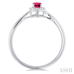 5x3 MM Oval Shape Pink Tourmaline and 1/20 Ctw Single Cut Diamond Halo Semi-Precious Ring in 14K White Gold