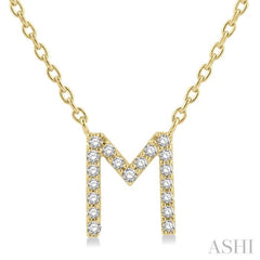 1/20 Ctw Initial 'M' Round Cut Diamond Pendant With Chain in 10K Yellow Gold