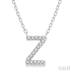 1/20 Ctw Initial 'Z' Round Cut Diamond Pendant With Chain in 10K White Gold
