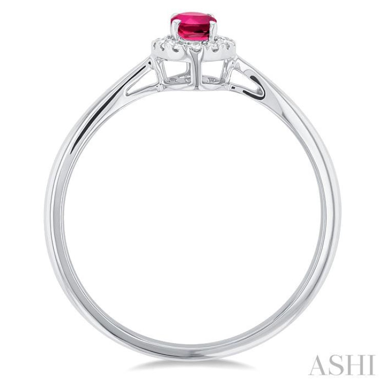 5x3 MM Oval Shape Pink Tourmaline and 1/20 Ctw Single Cut Diamond Halo Semi-Precious Ring in 10K White Gold