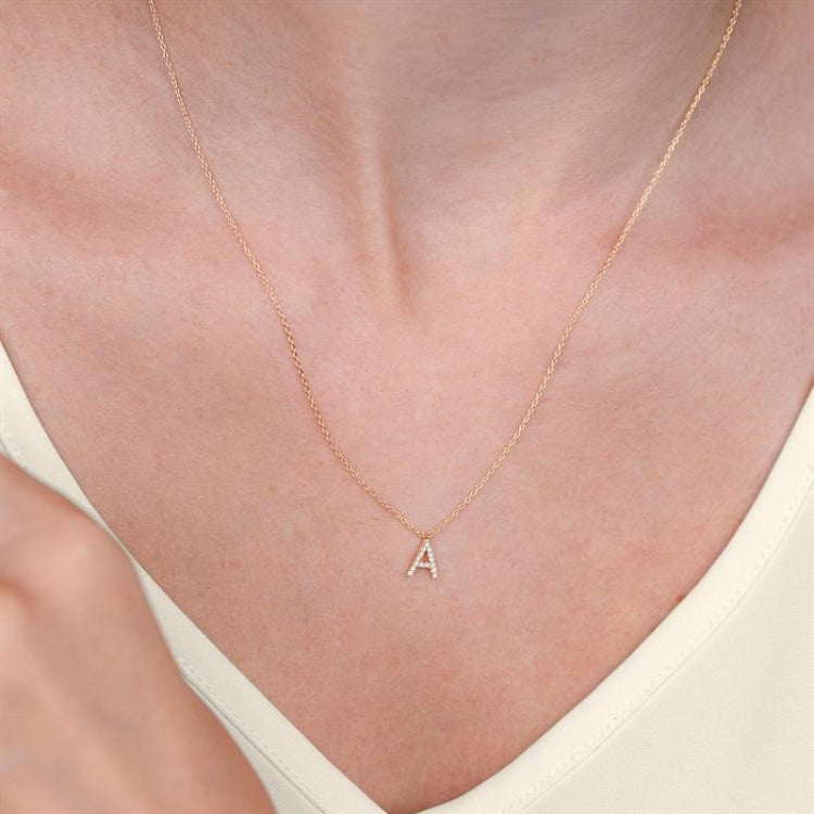 1/20 Ctw Initial 'H' Round Cut Diamond Pendant With Chain in 14K Yellow Gold