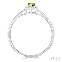 5x3 MM Pear Shape Peridot and 1/20 Ctw Single Cut Diamond Halo Semi-Precious Ring in 10K White Gold