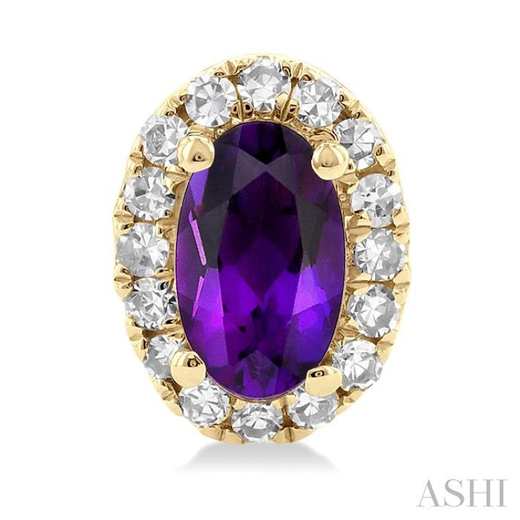 5x3 MM Oval Shape Amethyst and 1/8 Ctw Single Cut Diamond Halo Semi-Precious Stud Earrings in 10K Yellow Gold