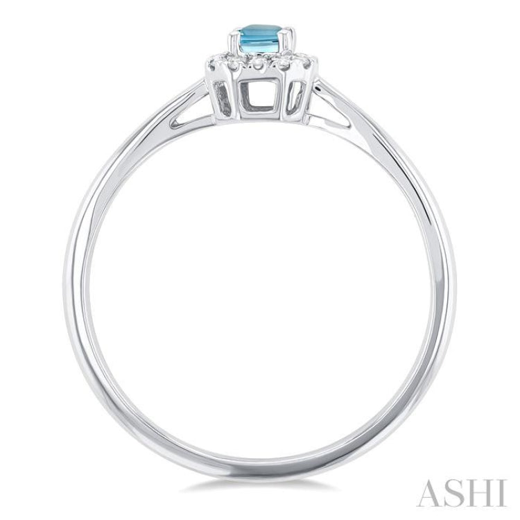 5x3 MM Octagonal Shape Aquamarine and 1/20 Ctw Single Cut Diamond Halo Semi-Precious Ring in 14K White Gold