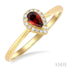 5x3 MM Pear Shape Garnet and 1/20 Ctw Single Cut Diamond Halo Semi-Precious Ring in 10K Yellow Gold