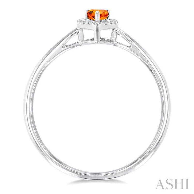 5x3 MM Pear Shape Citrine and 1/20 Ctw Single Cut Diamond Halo Semi-Precious Ring in 14K White Gold
