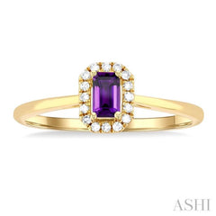 5x3 MM Octagonal Shape Amethyst and 1/20 Ctw Single Cut Diamond Halo Semi-Precious Ring in 10K Yellow Gold