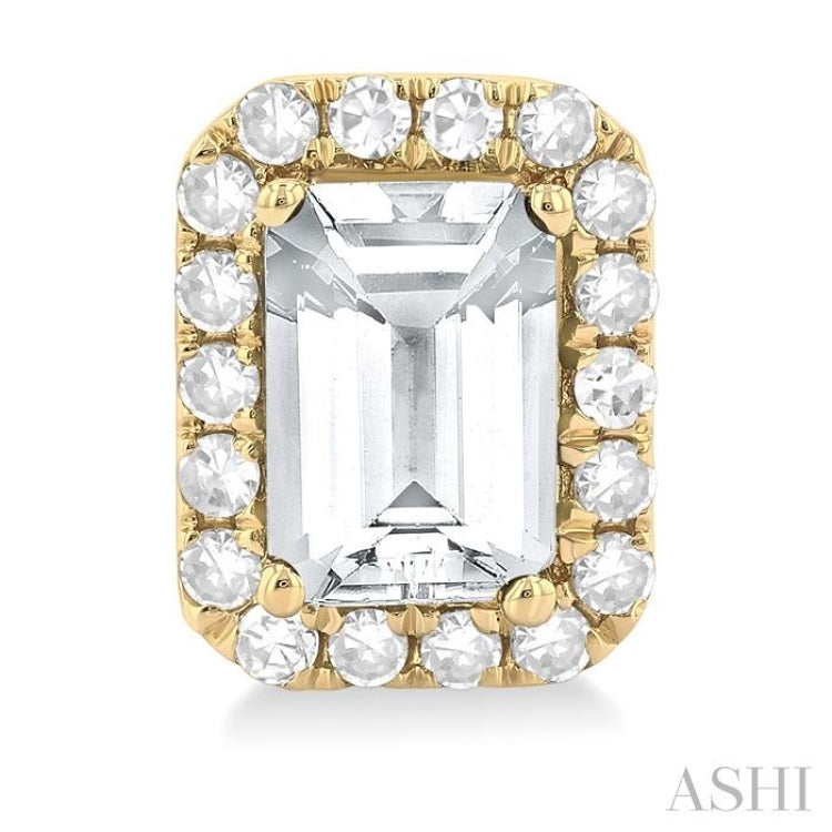 6x4 MM Octagonal Shape White Topaz and 1/4 Ctw Round Cut Diamond Halo Semi-Precious Stud Earrings in 10K Yellow Gold