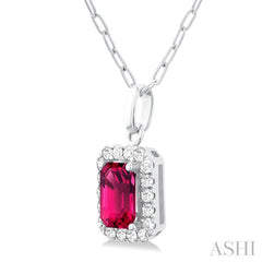 6x4 MM Octagonal Shape Pink Tourmaline and 1/6 Ctw Round Cut Diamond Halo Semi-Precious Pendant with Chain in 10K White Gold