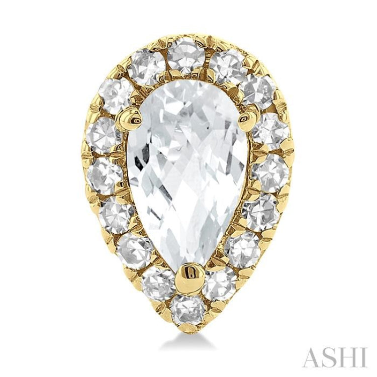 5x3 MM Pear Shape White Topaz and 1/8 Ctw Single Cut Diamond Halo Semi-Precious Stud Earrings in 10K Yellow Gold