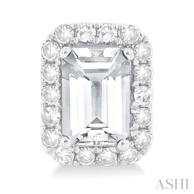 6x4 MM Octagonal Shape White Topaz and 1/4 Ctw Round Cut Diamond Halo Semi-Precious Stud Earrings in 10K White Gold