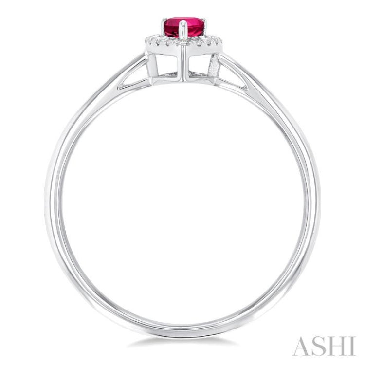 5x3 MM Pear Shape Pink Tourmaline and 1/20 Ctw Single Cut Diamond Halo Semi-Precious Ring in 14K White Gold