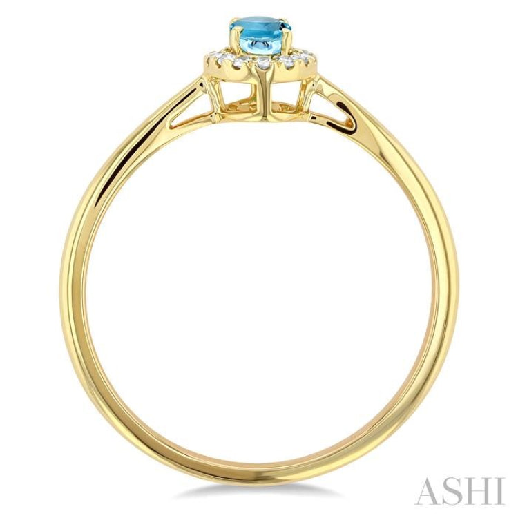 5x3 MM Oval Shape Aquamarine and 1/20 Ctw Single Cut Diamond Halo Semi-Precious Ring in 10K Yellow Gold