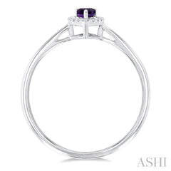 5x3 MM Pear Shape Amethyst and 1/20 Ctw Single Cut Diamond Halo Semi-Precious Ring in 14K White Gold