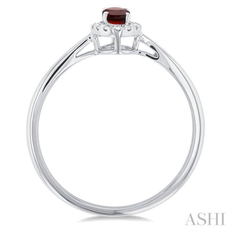 5x3 MM Oval Shape Garnet and 1/20 Ctw Single Cut Diamond Halo Semi-Precious Ring in 10K White Gold