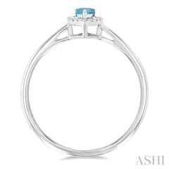 5x3 MM Pear Shape Aquamarine and 1/20 Ctw Single Cut Diamond Halo Semi-Precious Ring in 14K White Gold