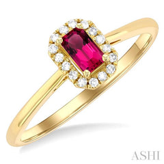 5x3 MM Octagonal Shape Pink Tourmaline and 1/20 Ctw Single Cut Diamond Halo Semi-Precious Ring in 14K Yellow Gold
