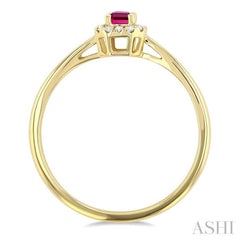 5x3 MM Octagonal Shape Pink Tourmaline and 1/20 Ctw Single Cut Diamond Halo Semi-Precious Ring in 14K Yellow Gold