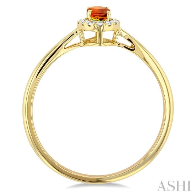 5x3 MM Oval Shape Citrine and 1/20 Ctw Single Cut Diamond Halo Semi-Precious Ring in 14K Yellow Gold