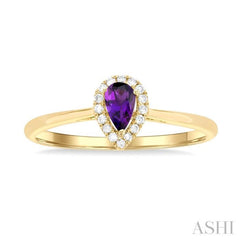 5x3 MM Pear Shape Amethyst and 1/20 Ctw Single Cut Diamond Halo Semi-Precious Ring in 10K Yellow Gold