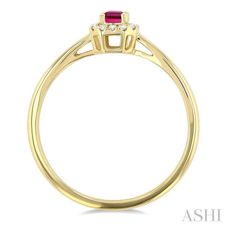 5x3 MM Octagonal Shape Pink Tourmaline and 1/20 Ctw Single Cut Diamond Halo Semi-Precious Ring in 10K Yellow Gold