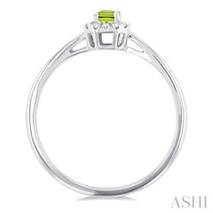 5x3 MM Octagonal Shape Peridot and 1/20 Ctw Single Cut Diamond Halo Semi-Precious Ring in 14K White Gold