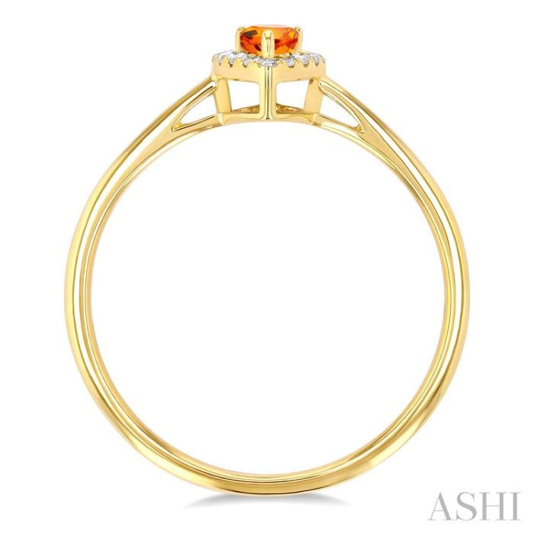 5x3 MM Pear Shape Citrine and 1/20 Ctw Single Cut Diamond Halo Semi-Precious Ring in 14K Yellow Gold