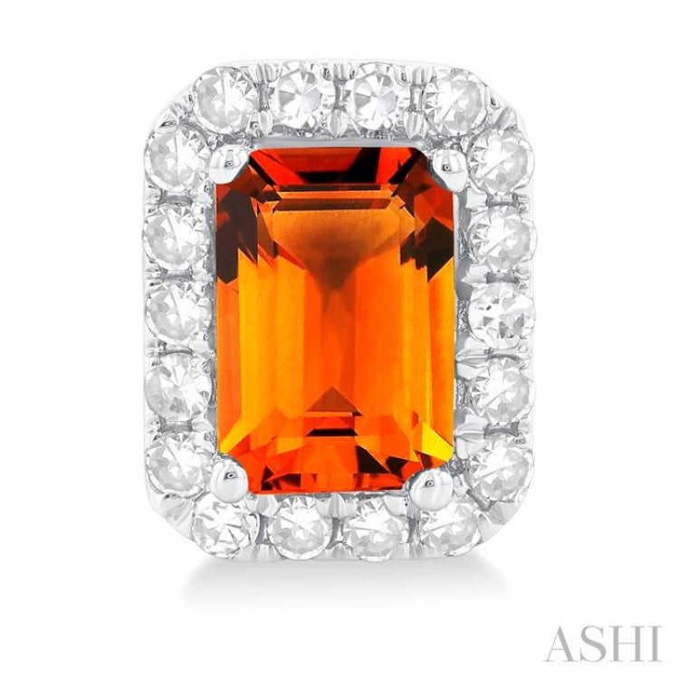 6x4 MM Octagonal Shape Citrine and 1/4 Ctw Round Cut Diamond Halo Semi-Precious Stud Earrings in 14K White Gold