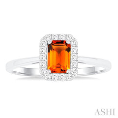 6x4 MM Octagonal Shape Citrine and 1/6 Ctw Round Cut Diamond Halo Semi-Precious Ring in 10K White Gold