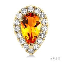 5x3 MM Pear Shape Citrine and 1/8 Ctw Single Cut Diamond Halo Semi-Precious Stud Earrings in 14K Yellow Gold